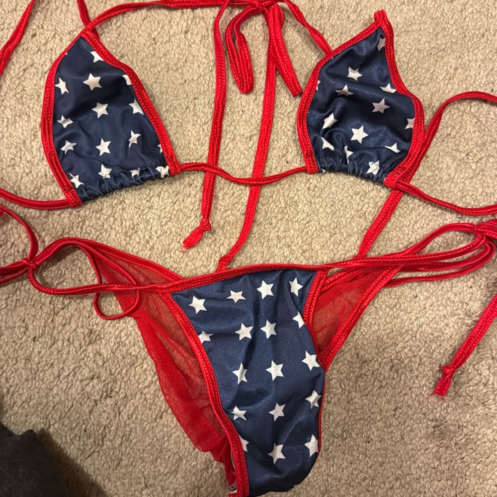Three piece micro American flag bikini